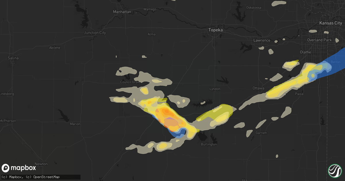 Hail map in Admire, KS on August 5, 2026