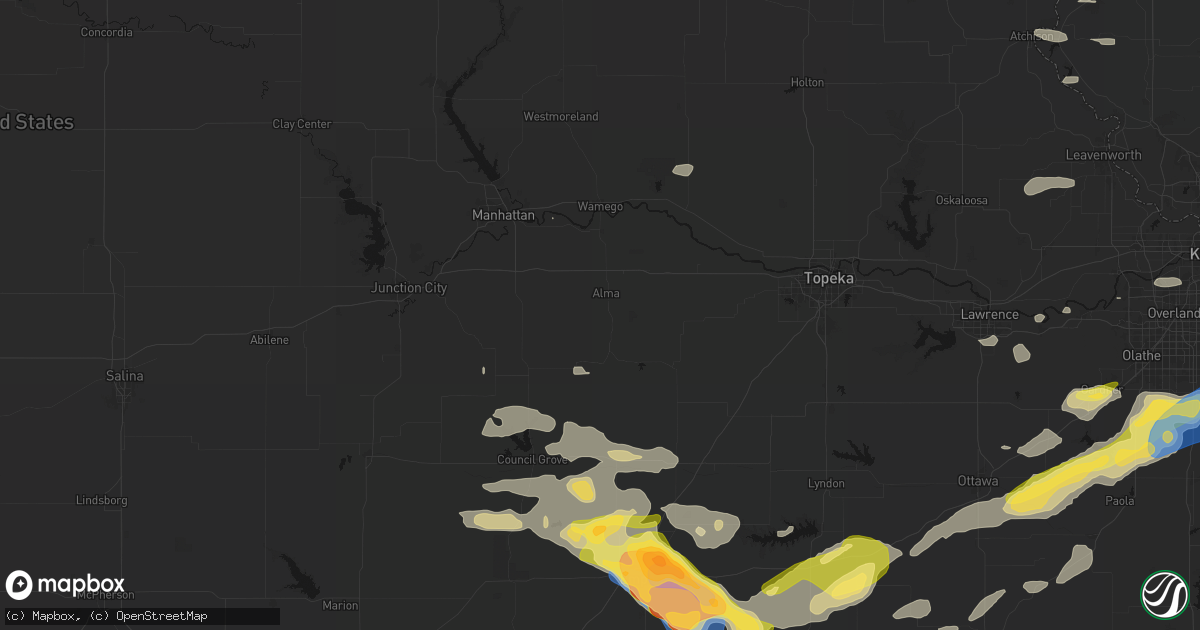 Hail map in Alma, KS on August 5, 2026