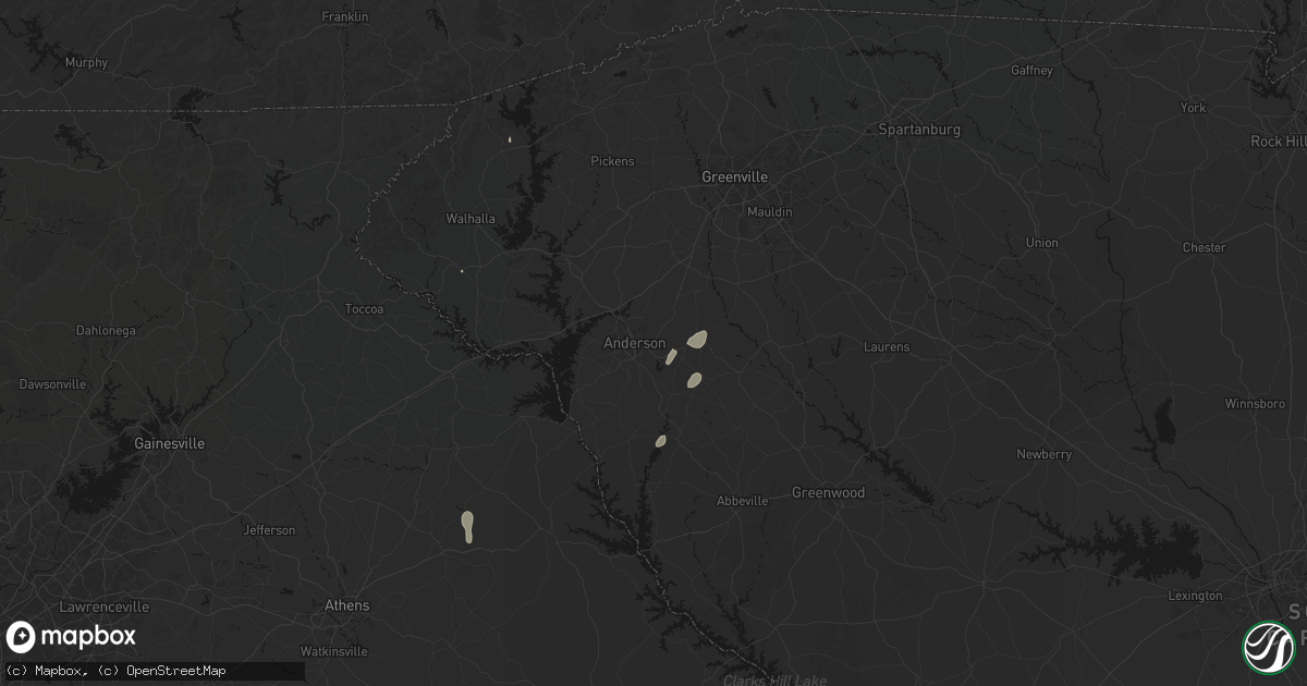 Hail map in Anderson, SC on August 5, 2026