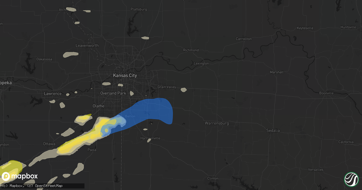 Hail map in Bates City, MO on August 5, 2026