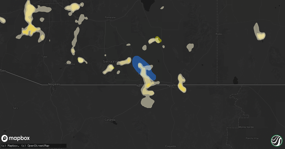 Hail map in Bisbee, AZ on August 5, 2026