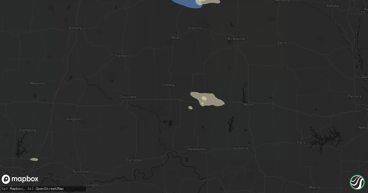 Hail map in Brookfield, MO on August 5, 2026