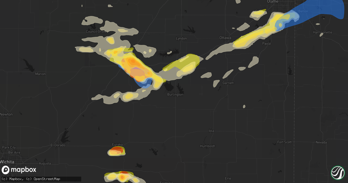 Hail map in Burlington, KS on August 5, 2026