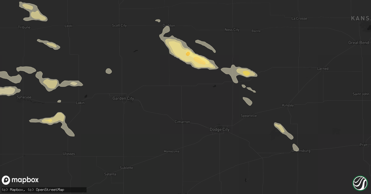 Hail map in Cimarron, KS on August 5, 2026