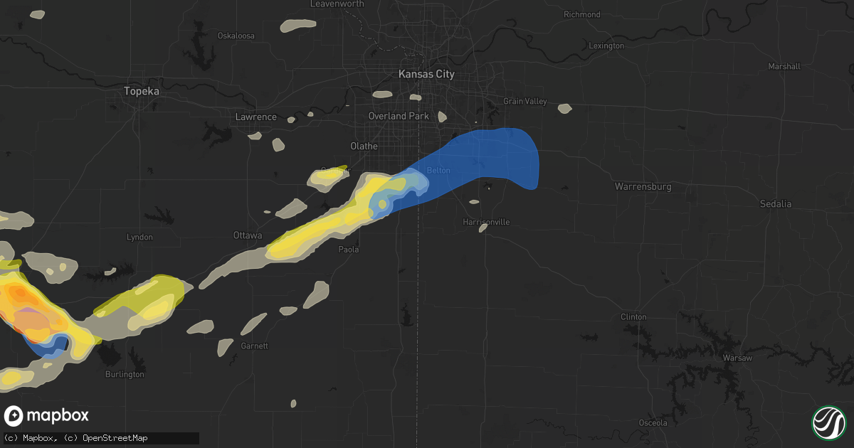 Hail map in Cleveland, MO on August 5, 2026
