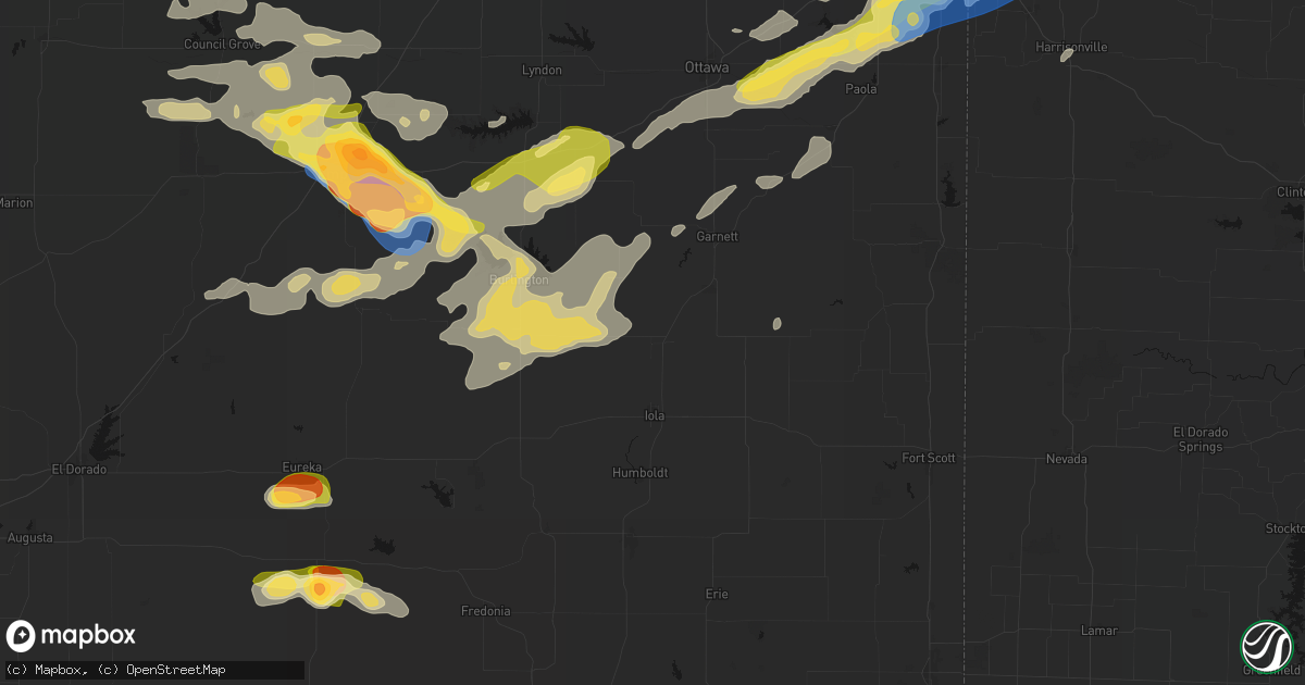Hail map in Colony, KS on August 5, 2026