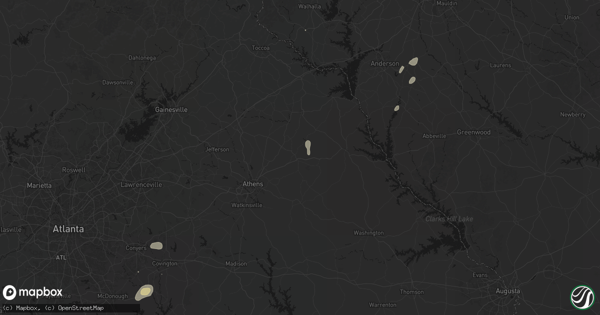 Hail map in Comer, GA on August 5, 2026