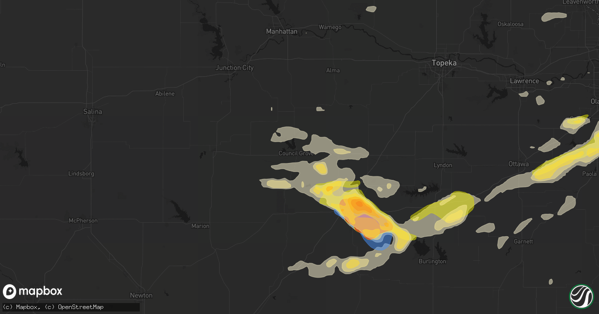 Hail map in Council Grove, KS on August 5, 2026