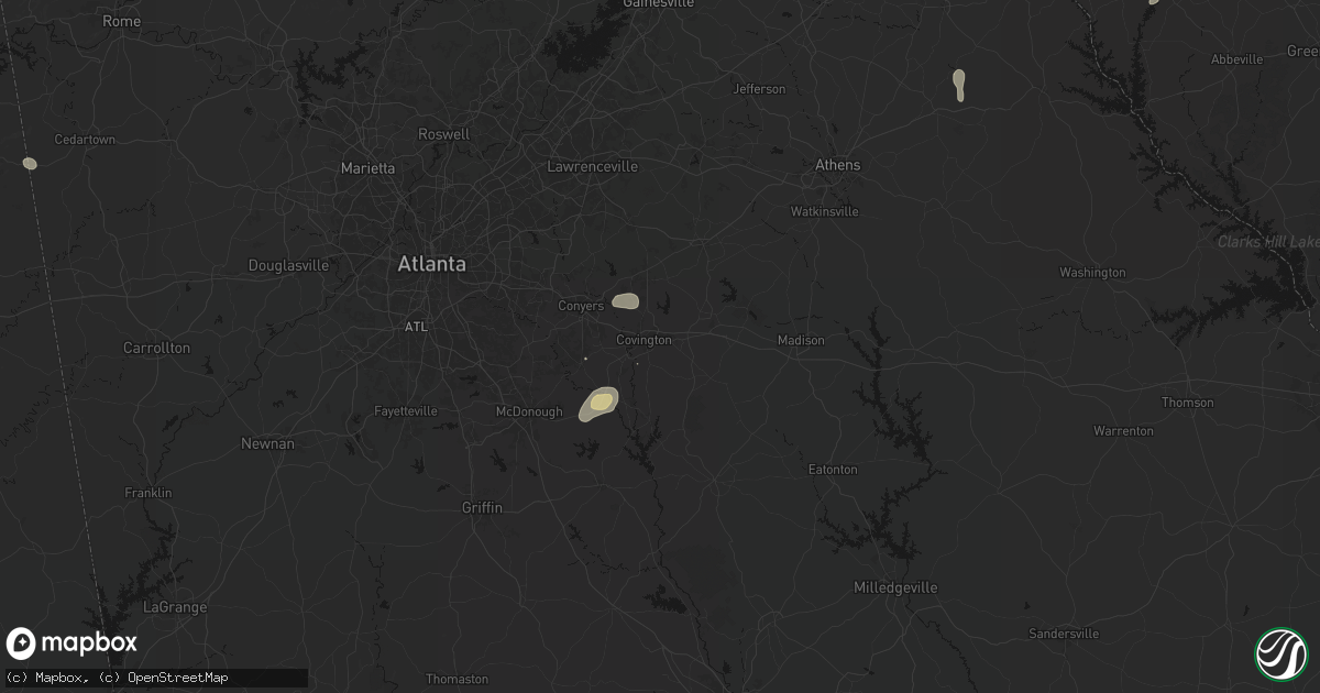 Hail map in Covington, GA on August 5, 2026