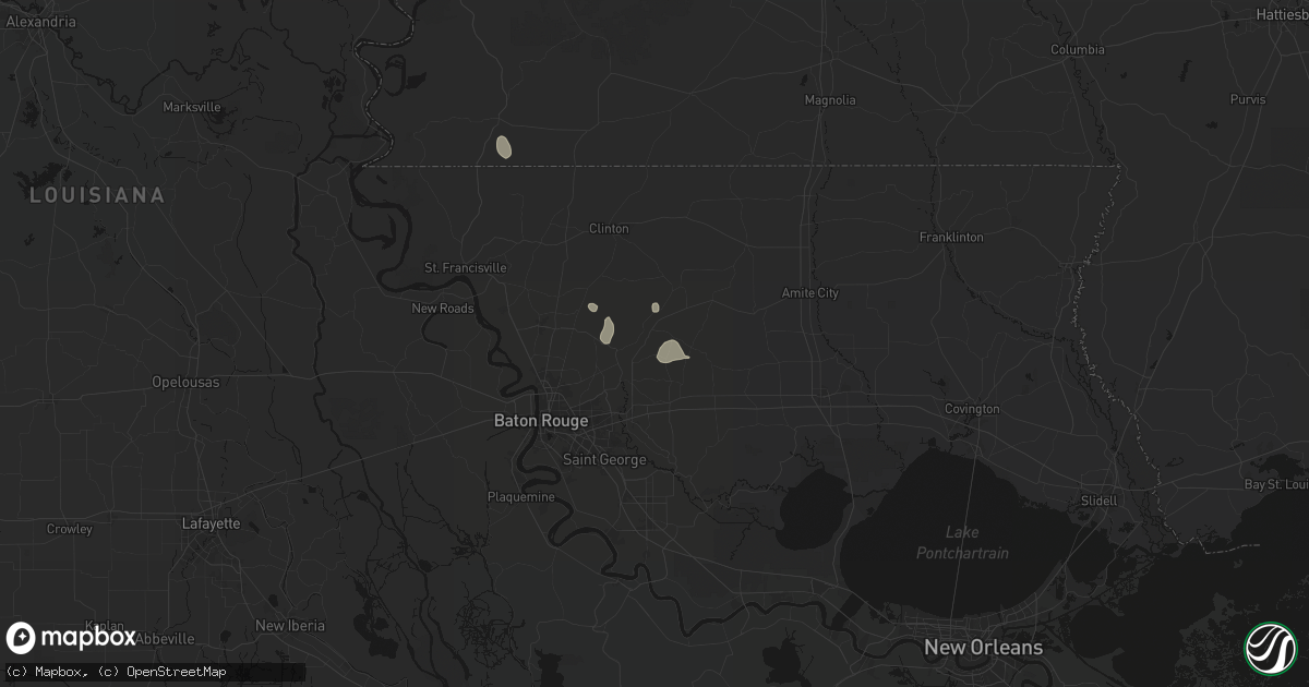 Hail map in Denham Springs, LA on August 5, 2026