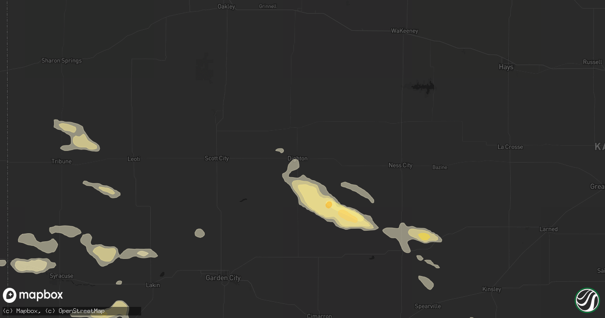 Hail map in Dighton, KS on August 5, 2026