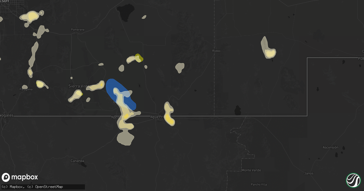 Hail map in Douglas, AZ on August 5, 2026