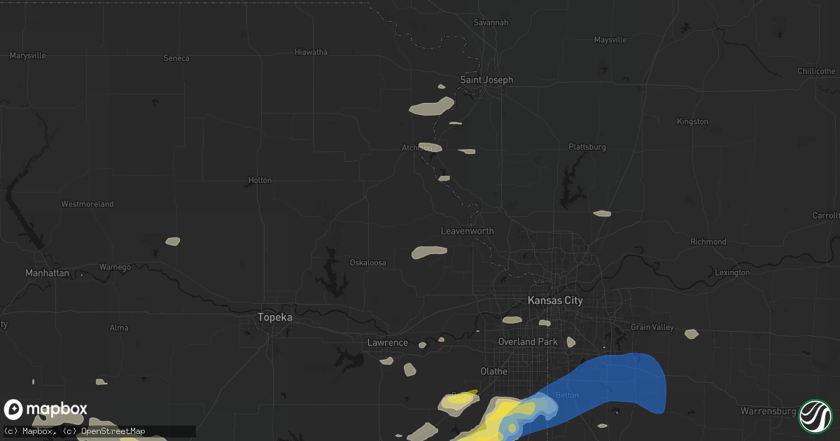 Hail map in Easton, KS on August 5, 2026