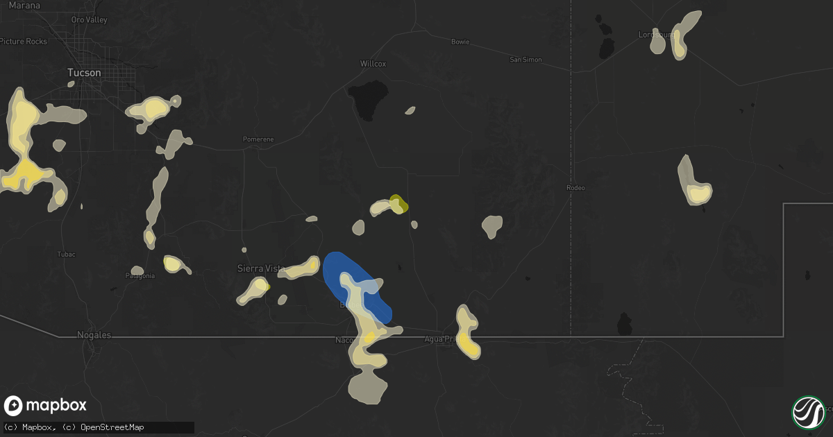 Hail map in Elfrida, AZ on August 5, 2026