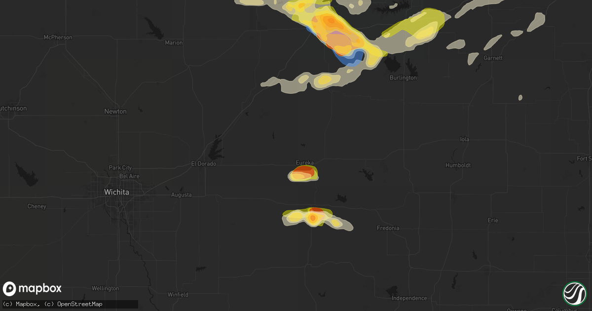 Hail map in Eureka, KS on August 5, 2026