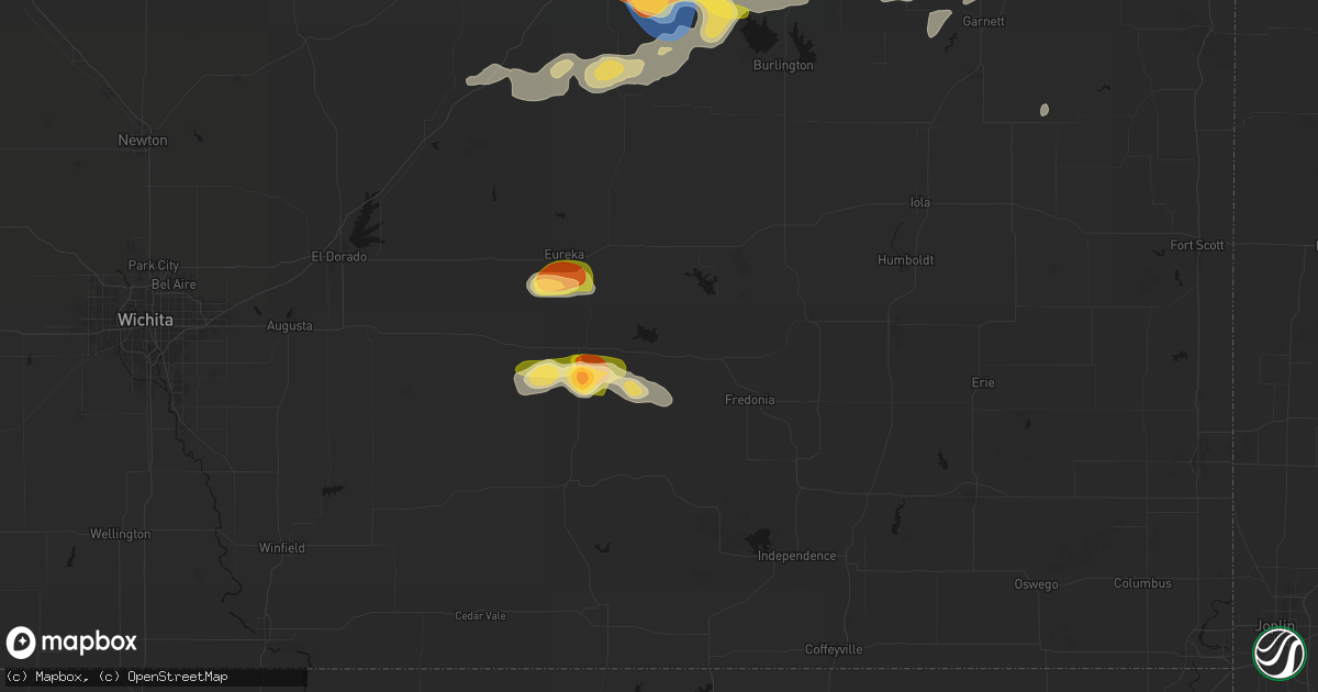 Hail map in Fall River, KS on August 5, 2026