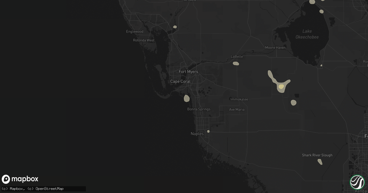 Hail map in Fort Myers Beach, FL on August 5, 2026