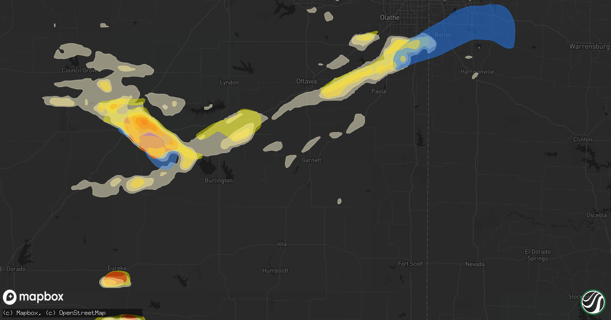 Hail map in Garnett, KS on August 5, 2026