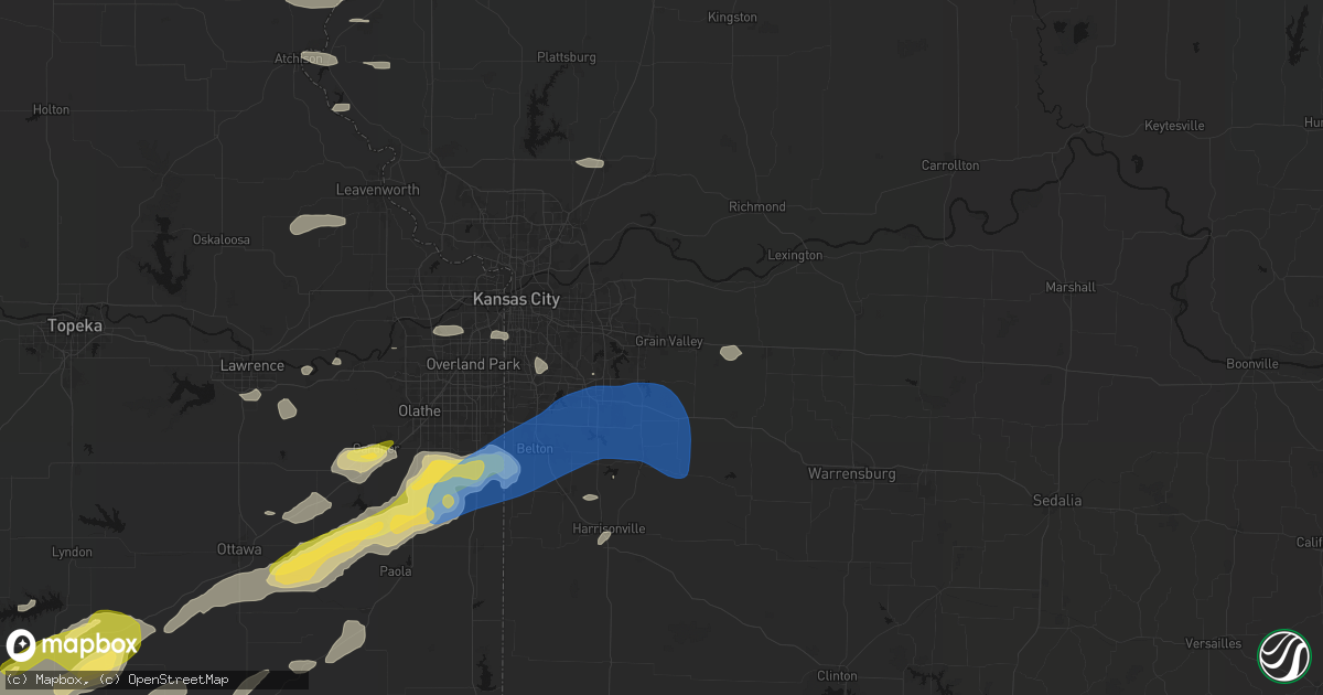 Hail map in Grain Valley, MO on August 5, 2026