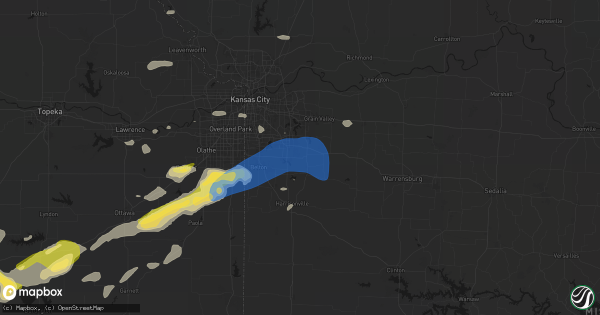 Hail map in Greenwood, MO on August 5, 2026