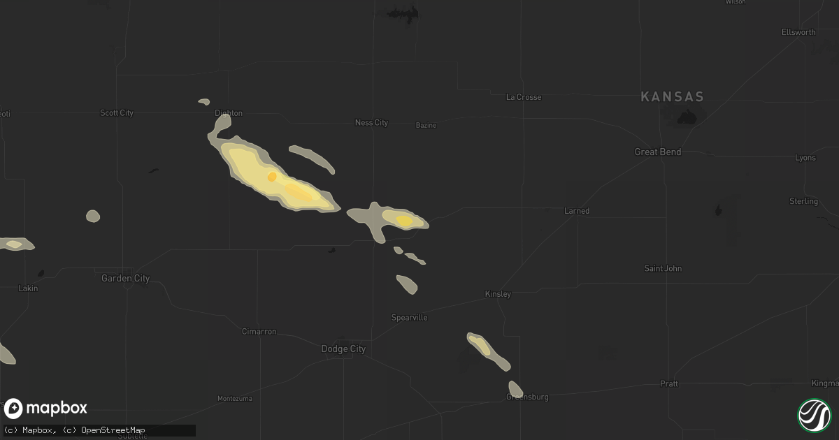 Hail map in Hanston, KS on August 5, 2026