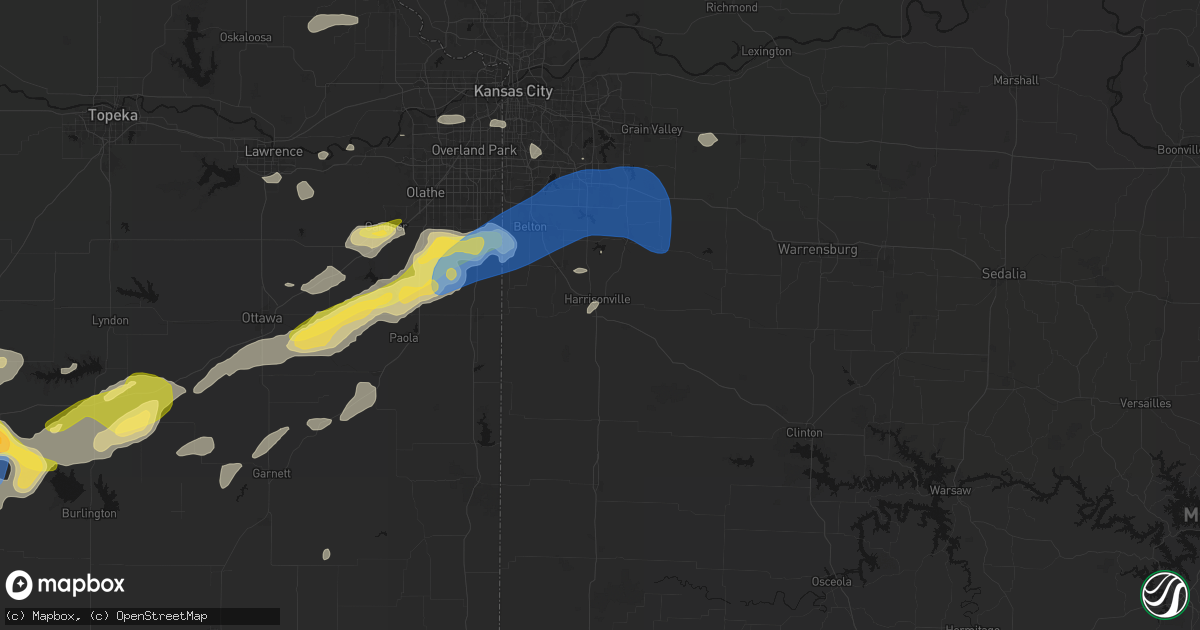 Hail map in Harrisonville, MO on August 5, 2026