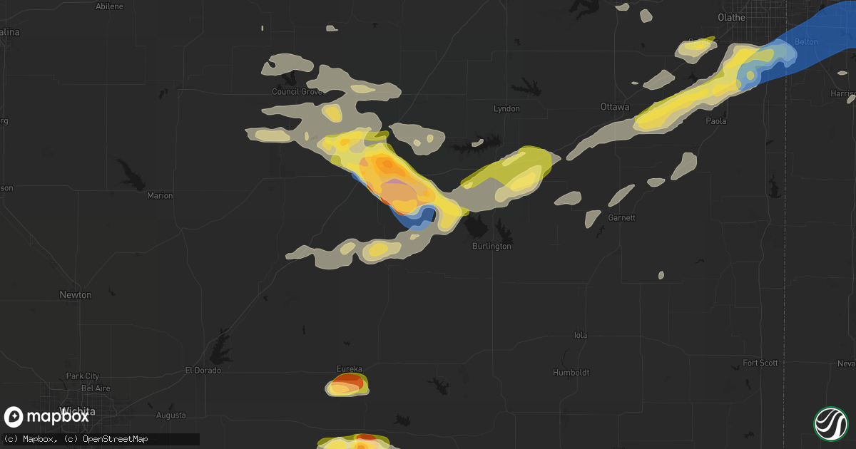 Hail map in Hartford, KS on August 5, 2026