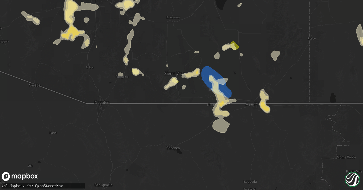 Hail map in Hereford, AZ on August 5, 2026