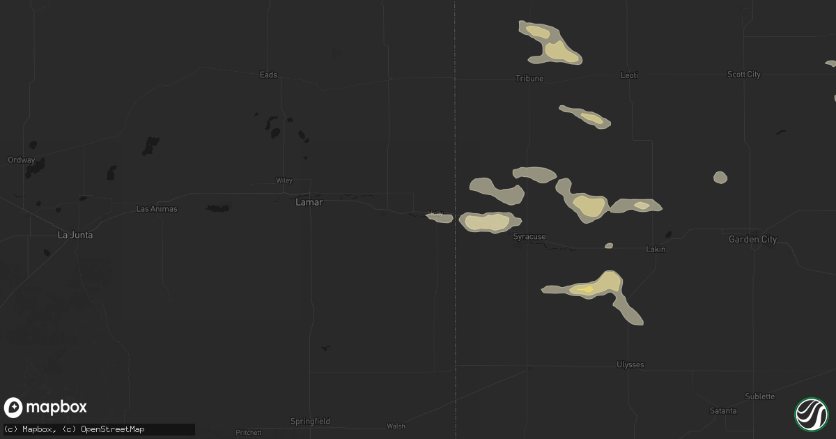 Hail map in Holly, CO on August 5, 2026