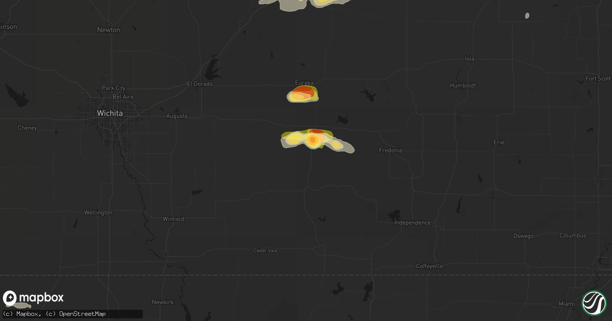 Hail map in Howard, KS on August 5, 2026