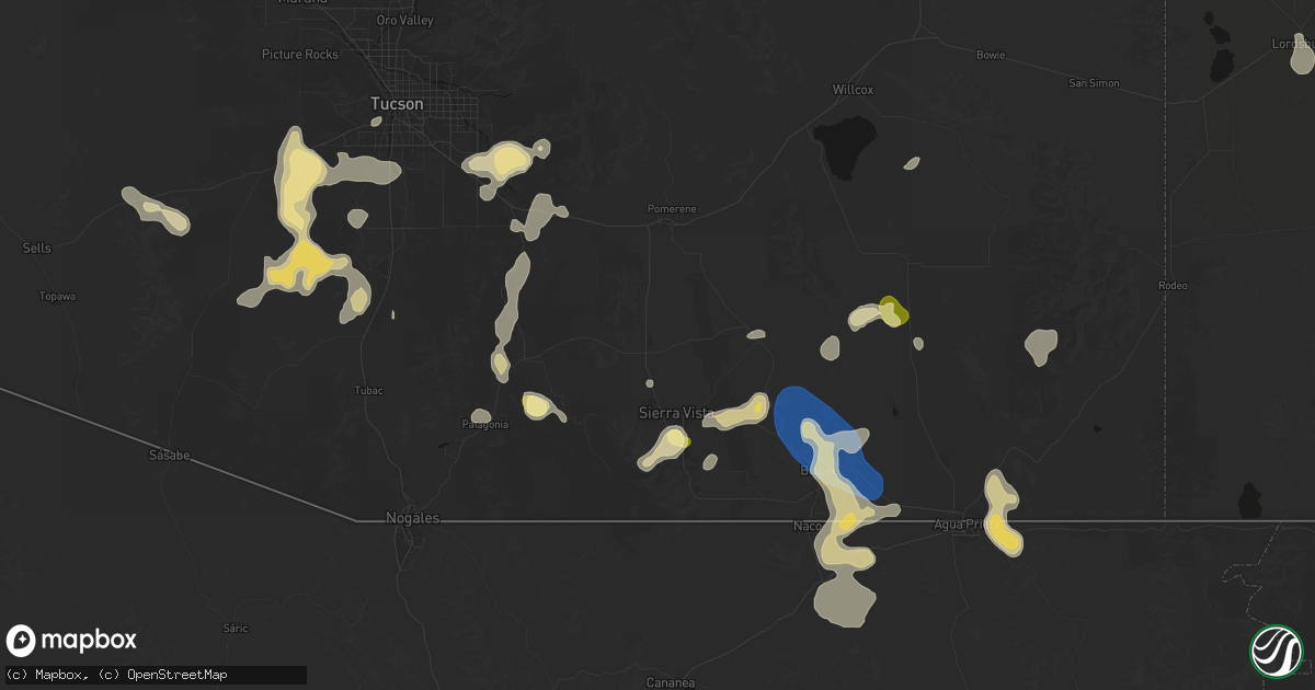 Hail map in Huachuca City, AZ on August 5, 2026