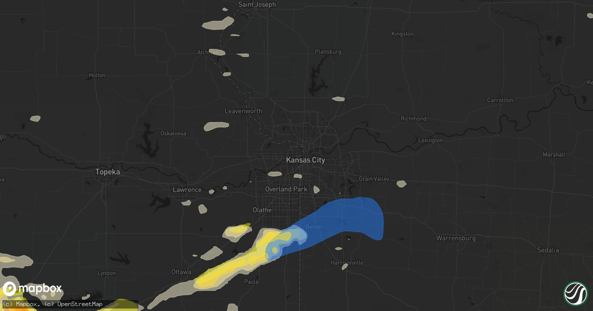 Hail map in Kansas City, KS on August 5, 2026