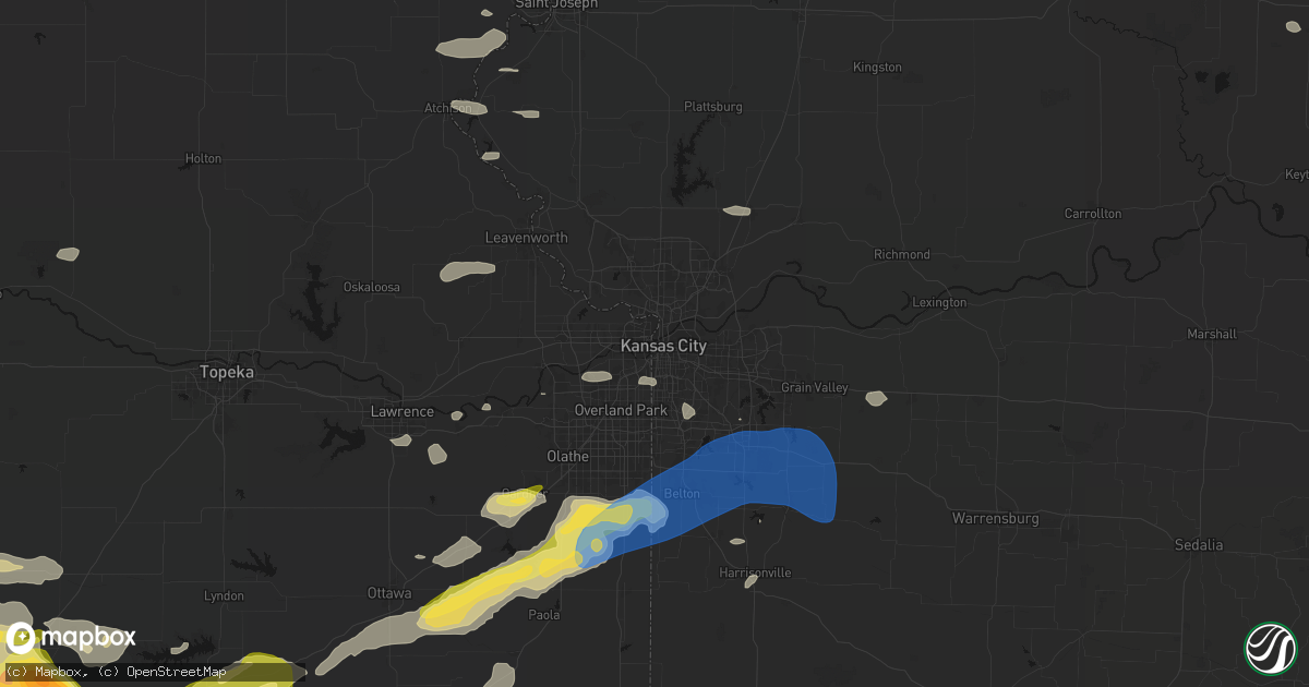 Hail map in Kansas City, MO on August 5, 2026