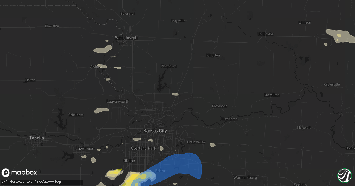 Hail map in Kearney, MO on August 5, 2026