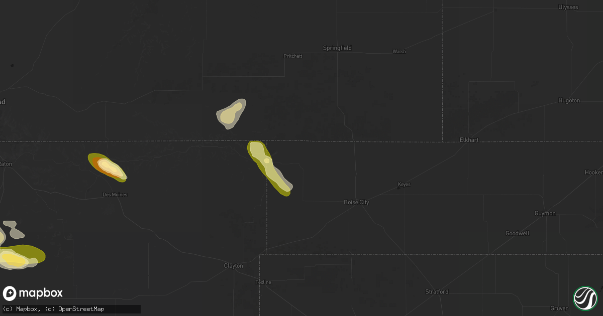 Hail map in Kenton, OK on August 5, 2026