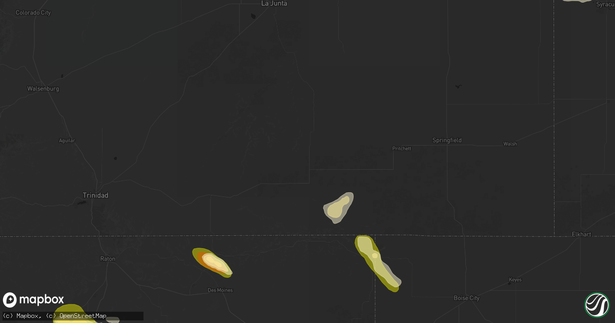 Hail map in Kim, CO on August 5, 2026