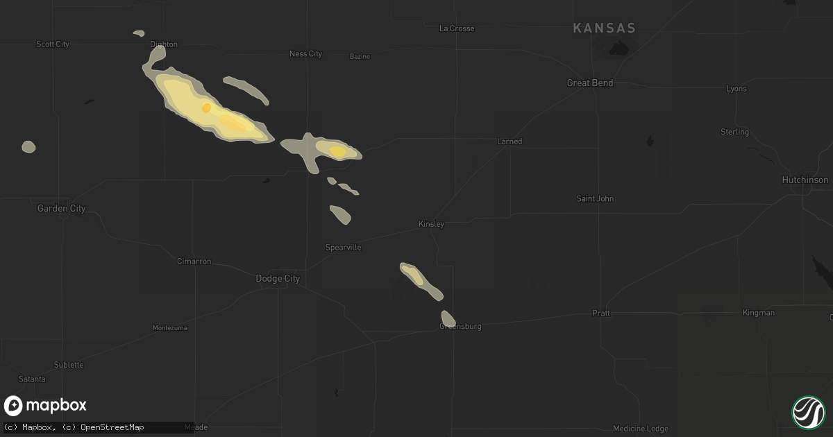Hail map in Kinsley, KS on August 5, 2026