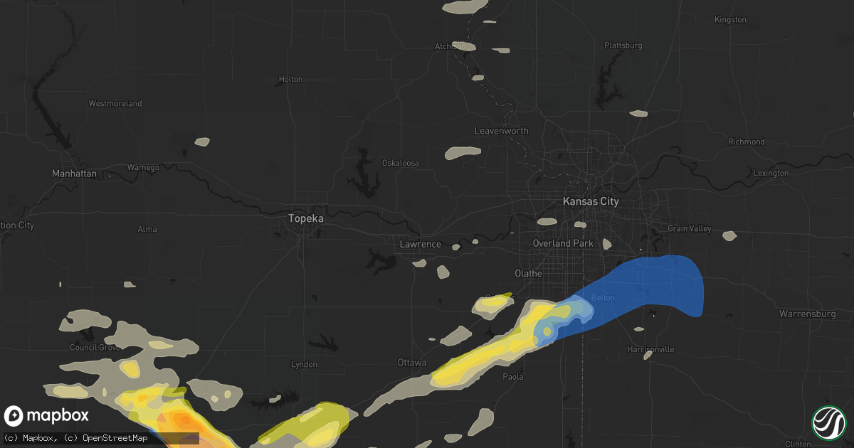 Hail map in Lawrence, KS on August 5, 2026