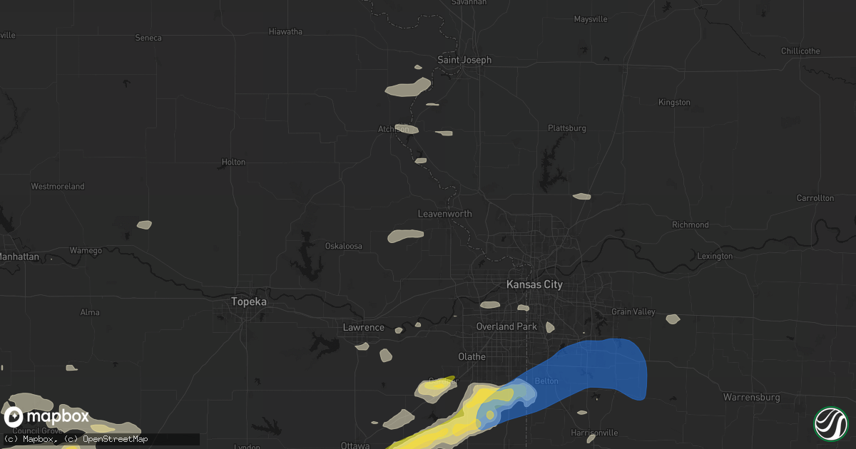 Hail map in Leavenworth, KS on August 5, 2026