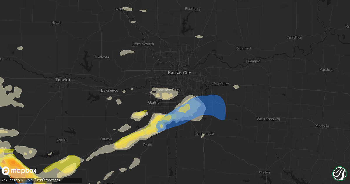 Hail map in Leawood, KS on August 5, 2026