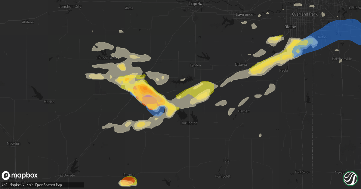 Hail map in Lebo, KS on August 5, 2026