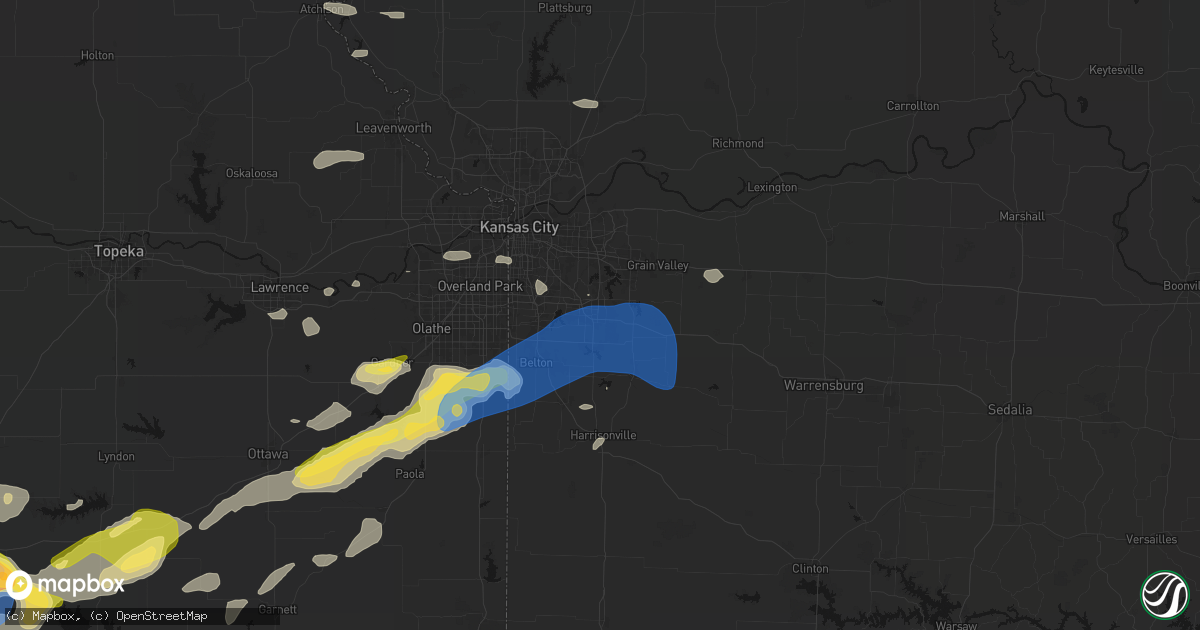 Hail map in Lees Summit, MO on August 5, 2026