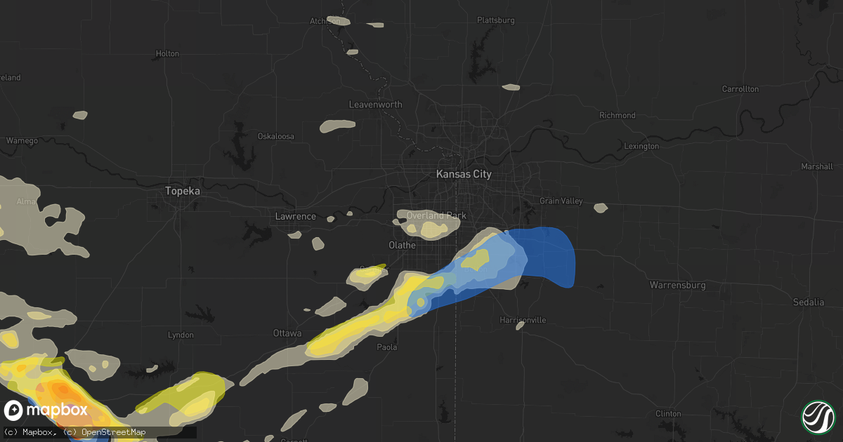 Hail map in Lenexa, KS on August 5, 2026