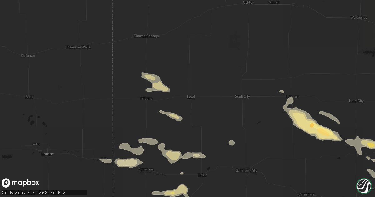 Hail map in Leoti, KS on August 5, 2026
