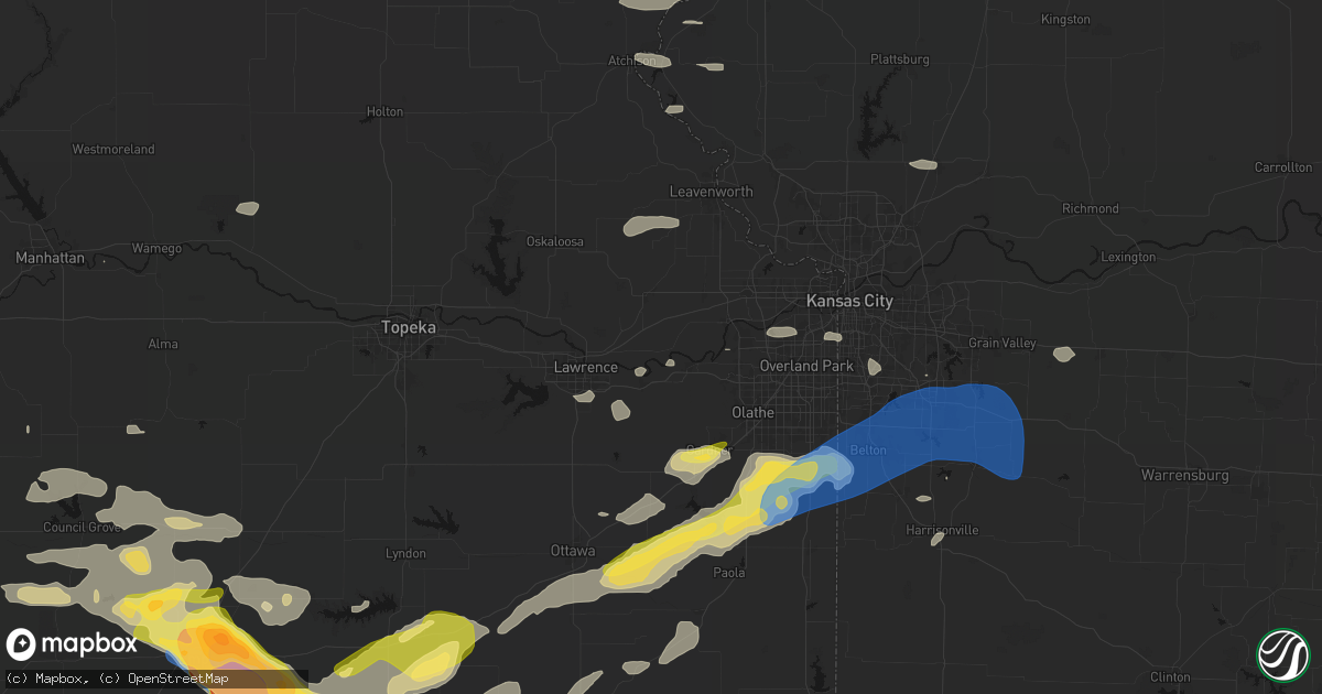 Hail map in Linwood, KS on August 5, 2026