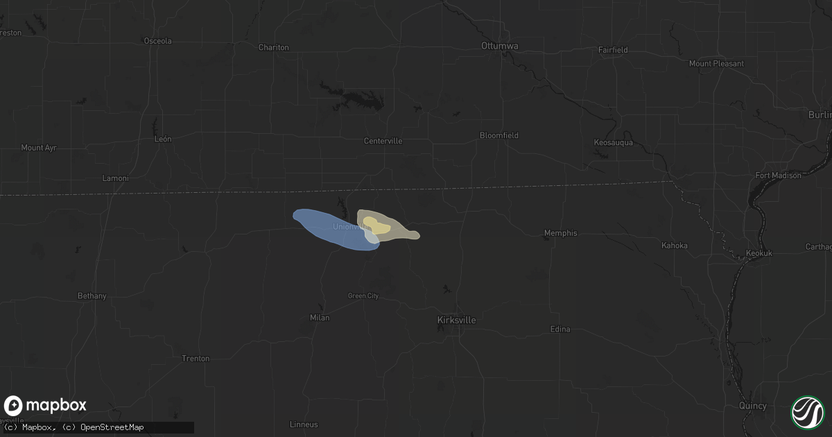 Hail map in Livonia, MO on August 5, 2026