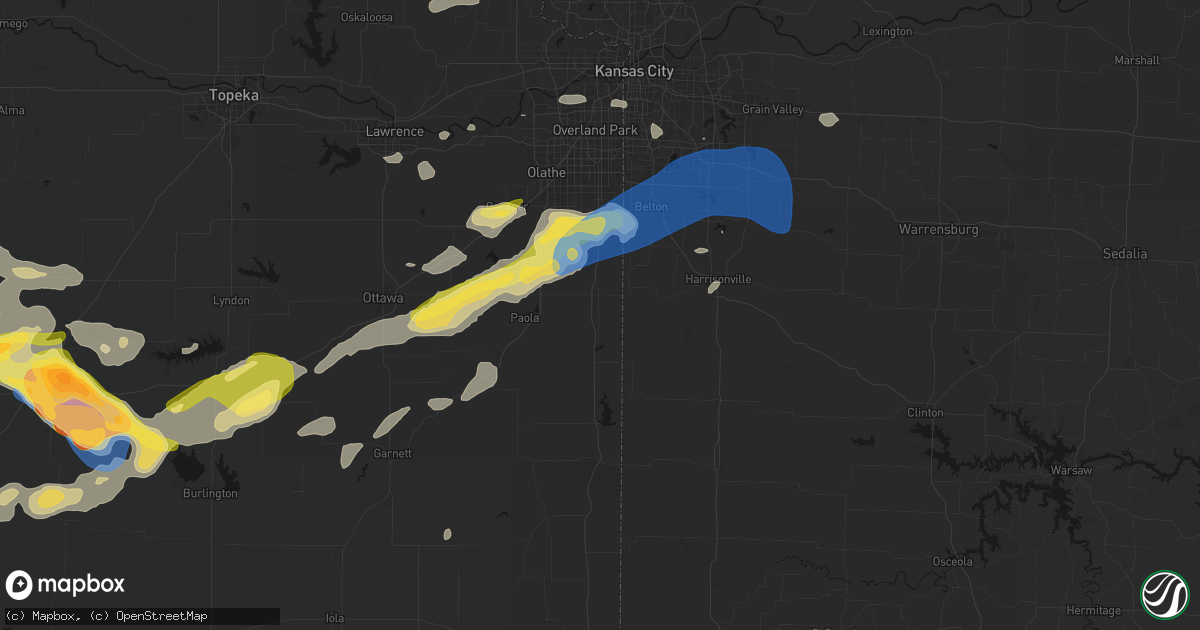 Hail map in Louisburg, KS on August 5, 2026
