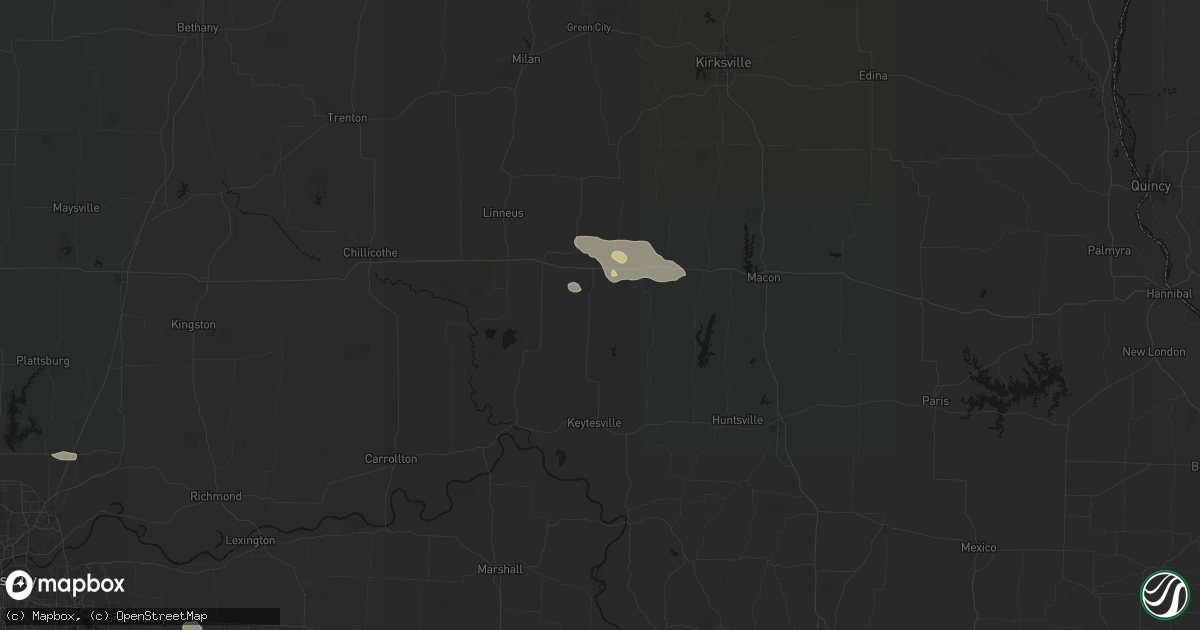 Hail map in Marceline, MO on August 5, 2026