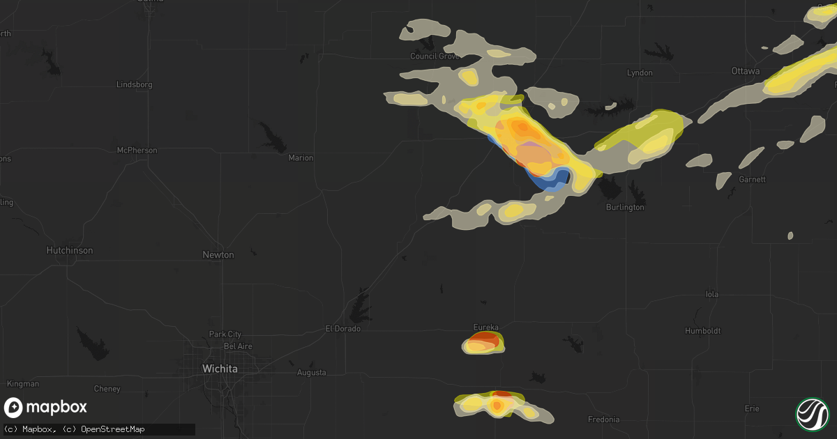 Hail map in Matfield Green, KS on August 5, 2026