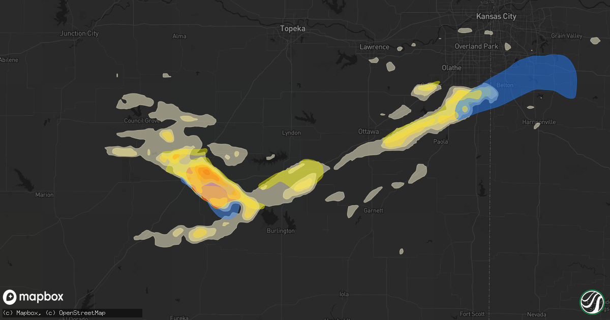 Hail map in Melvern, KS on August 5, 2026